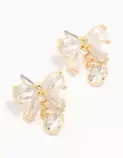 Real Gold Plated Cubic Zirconia Bow & Round Drop Earrings