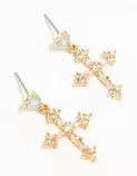 Gold Plated Cubic Zirconia Cross Drop Earrings