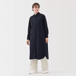W's washed broadcloth L/Slv shirt dress