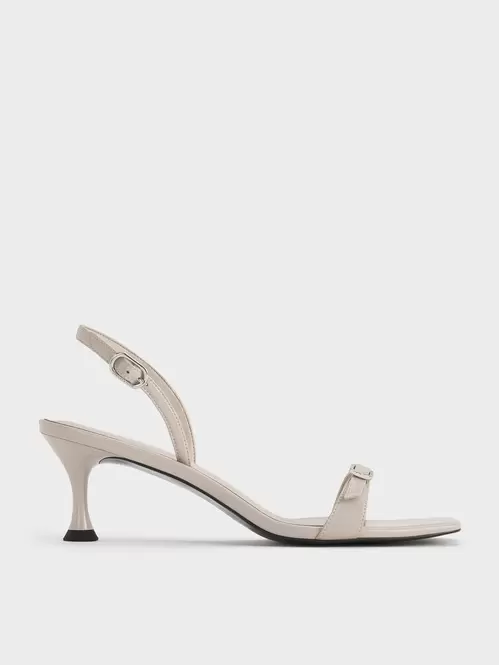 Buckled Slingback Kitten Heels  - light grey