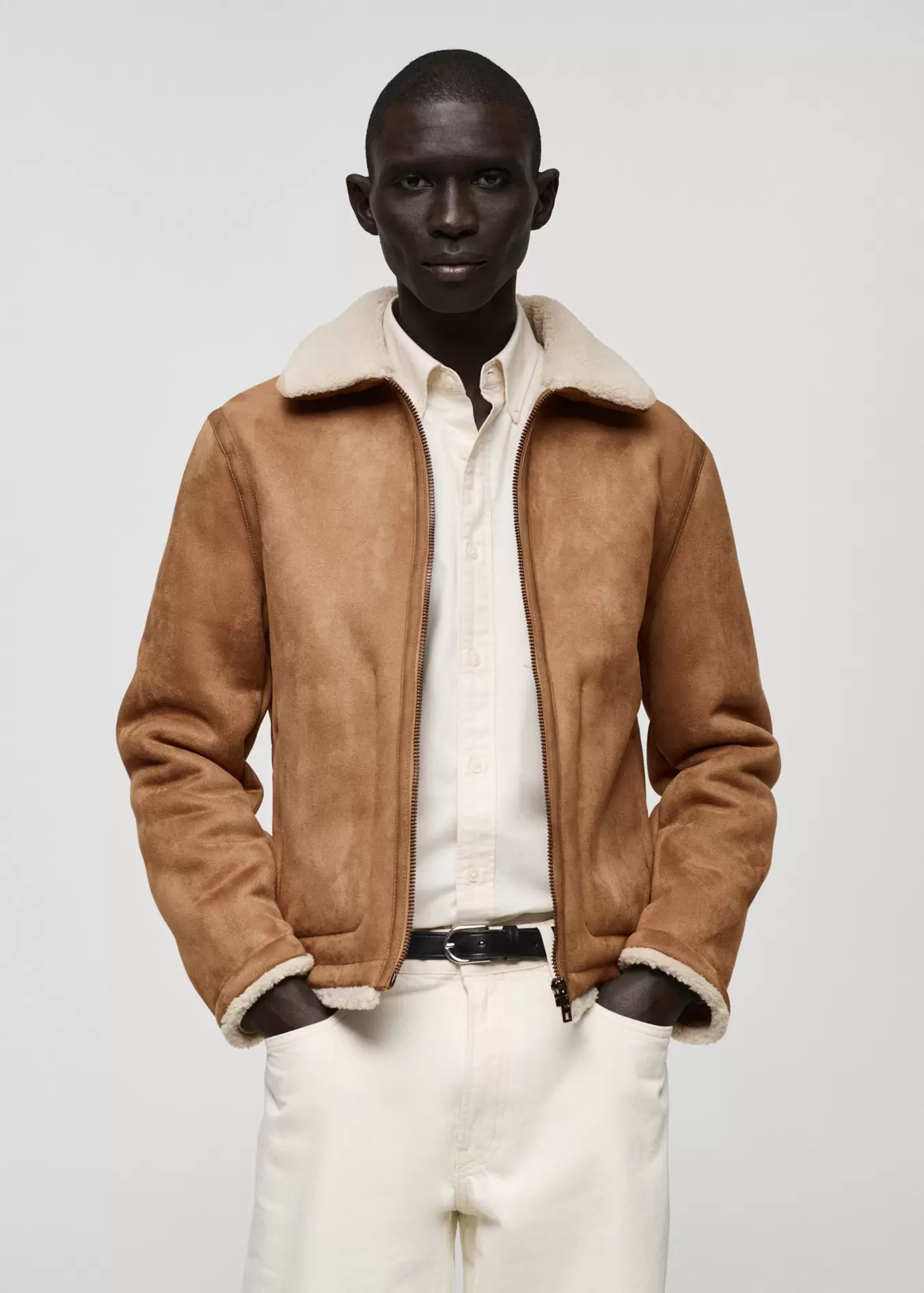 Double face jacket with sheepskin details