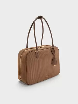 Large Sianna Corduroy Bowling Bag - mocha brown