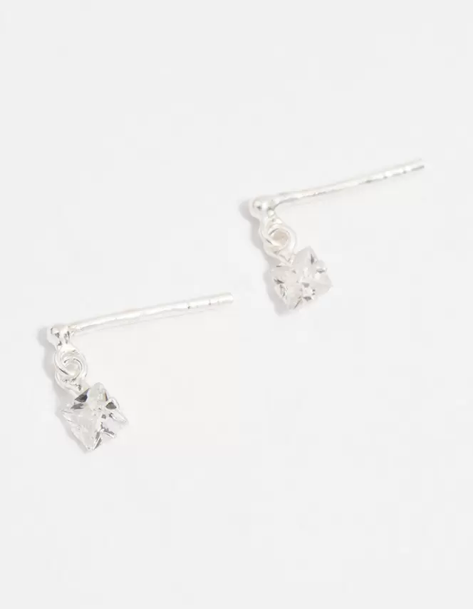 Sterling Silver Cubic Zirconia Princess Cut Drop Earrings
