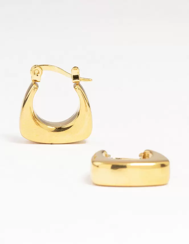 Waterproof Gold Plated Stainless Steel Thick Bottom Curved Hoop Earrings
