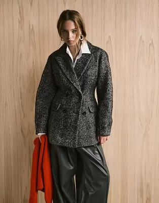 ASOS DESIGN formal sculpted short coat in herringbone