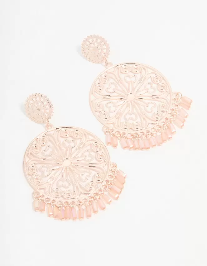 Rose Gold Laser Cut Circle Drop Earrings