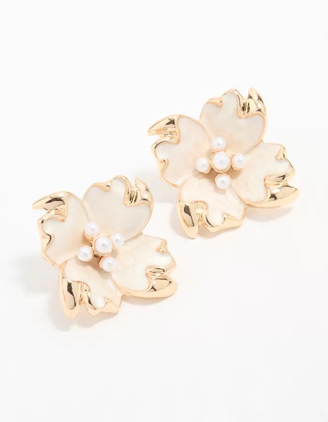 Gold Edged Flower Stud Earrings