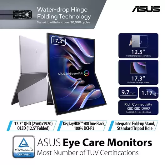 ASUS ZenScreen Fold OLED MQ17QH Portable Monitor – 17.3-inch QHD (2560x1920) OLED