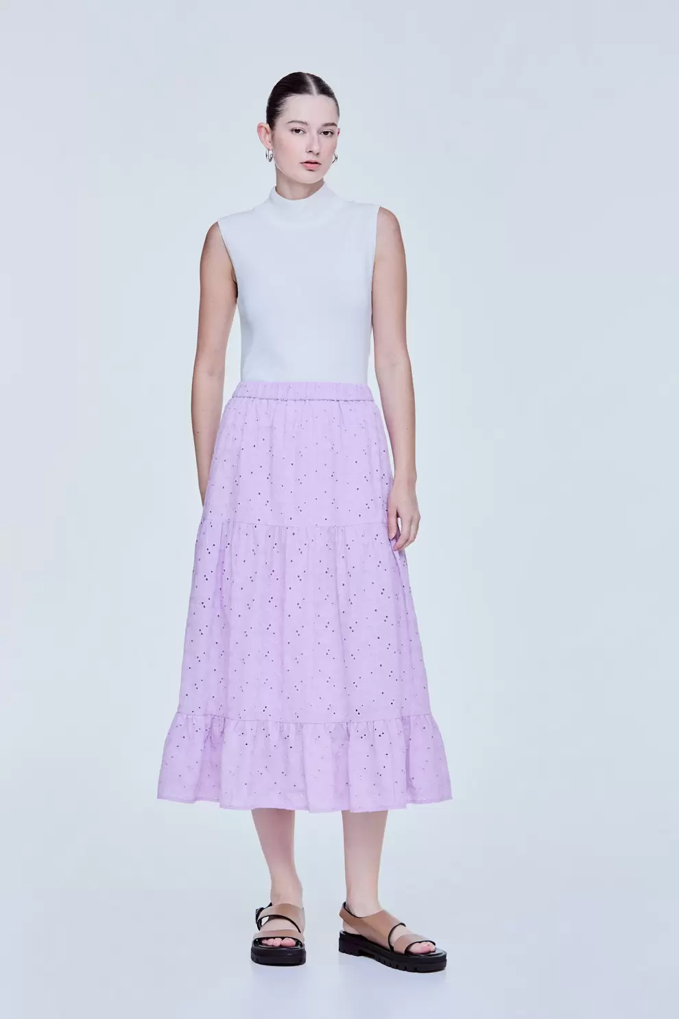 Eyelet Embroidered Tiered Skirt