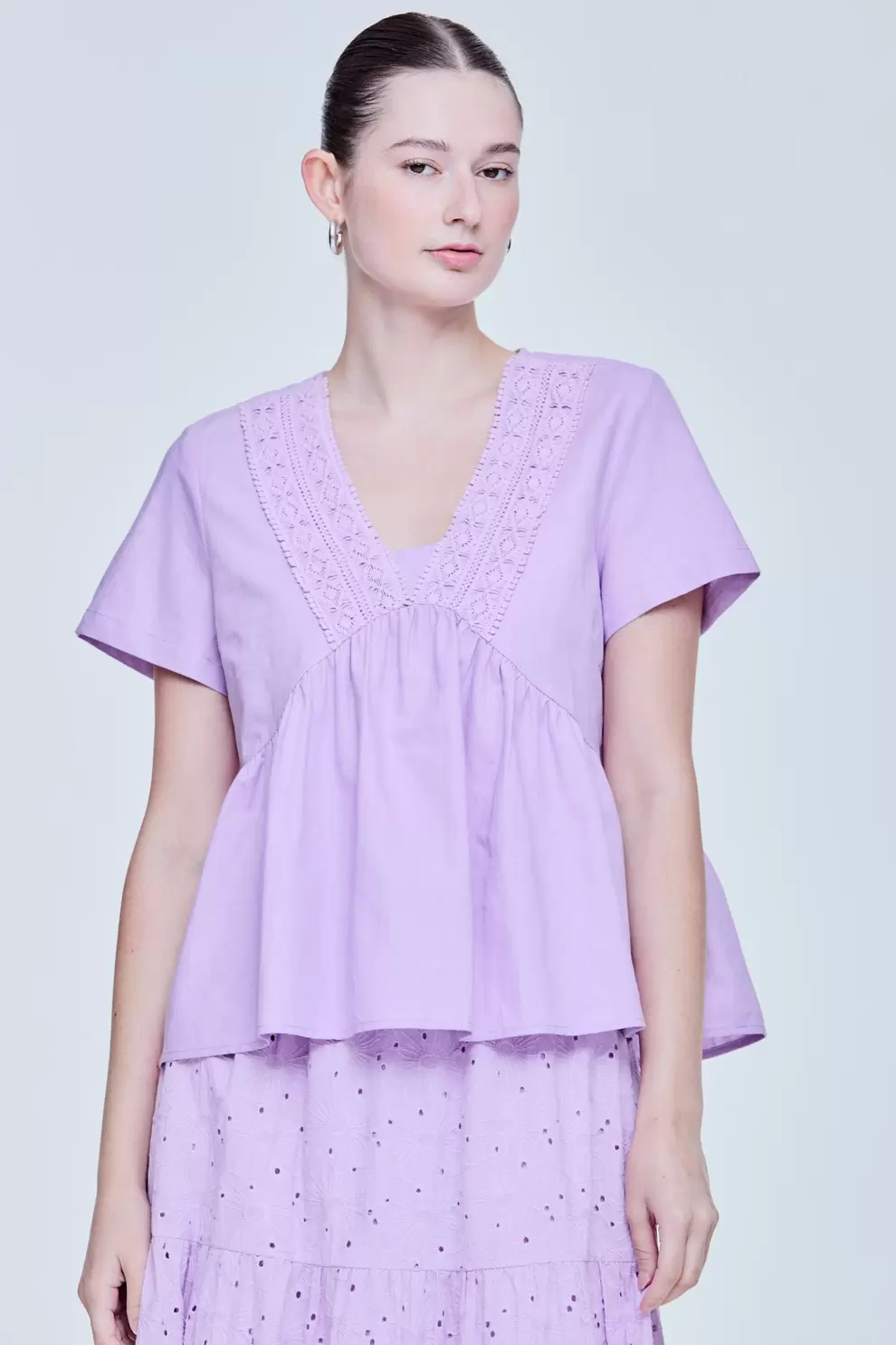 Lace Trim Empire Waist Top