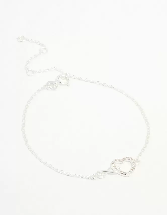 Sterling Silver Infinity & Cubic Zirconia Heart Link Bracelet