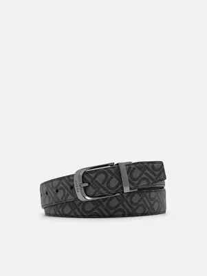 Embossed Leather Reversible Pin Belt