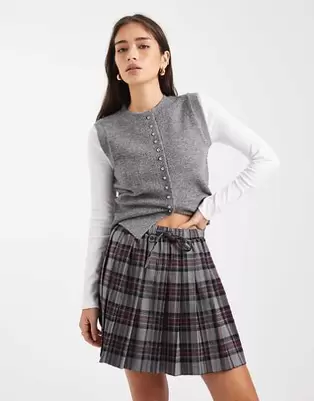 New Look check elasticated mini skirt in grey