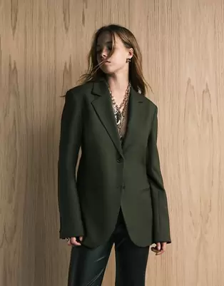 ARKET pure wool blazer in khaki green