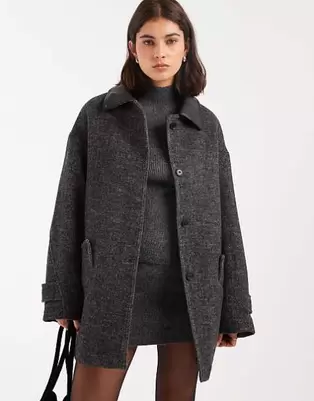 ASOS DESIGN wool blend textured jacket with collar in herringbone