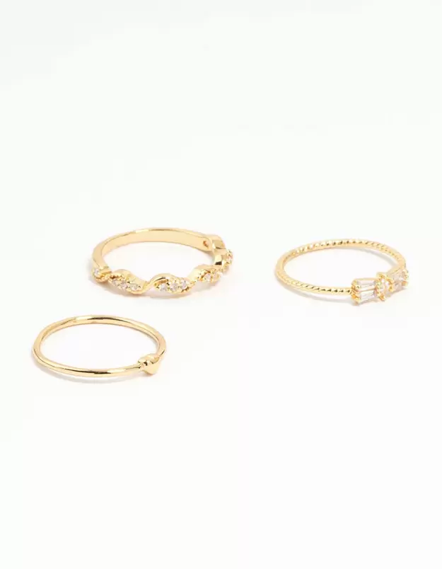 Gold Plated Bow & Mini Heart Stacking Rings 3-Pack