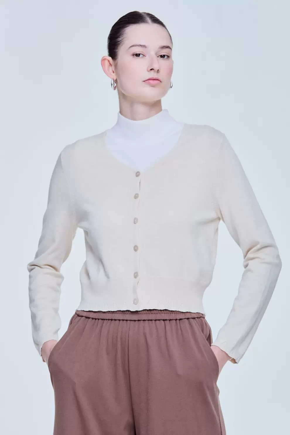 Cropped Decorated Hem Cardigan