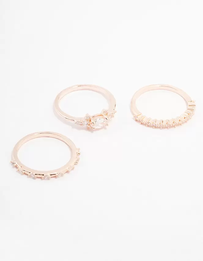 Rose Gold Plated Fine Marquise Stacking Ring 3-Pack