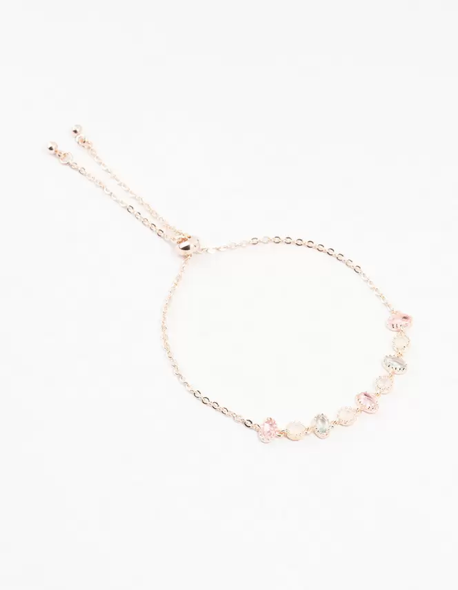 Rose Gold Plated Oval & Round Stone Bracelet