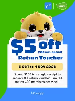 Giant catalogue | yuu $5 OFF $50 Return Voucher | 2026-10-05T00:00:00.000Z - 2026-11-01T00:00:00.000Z