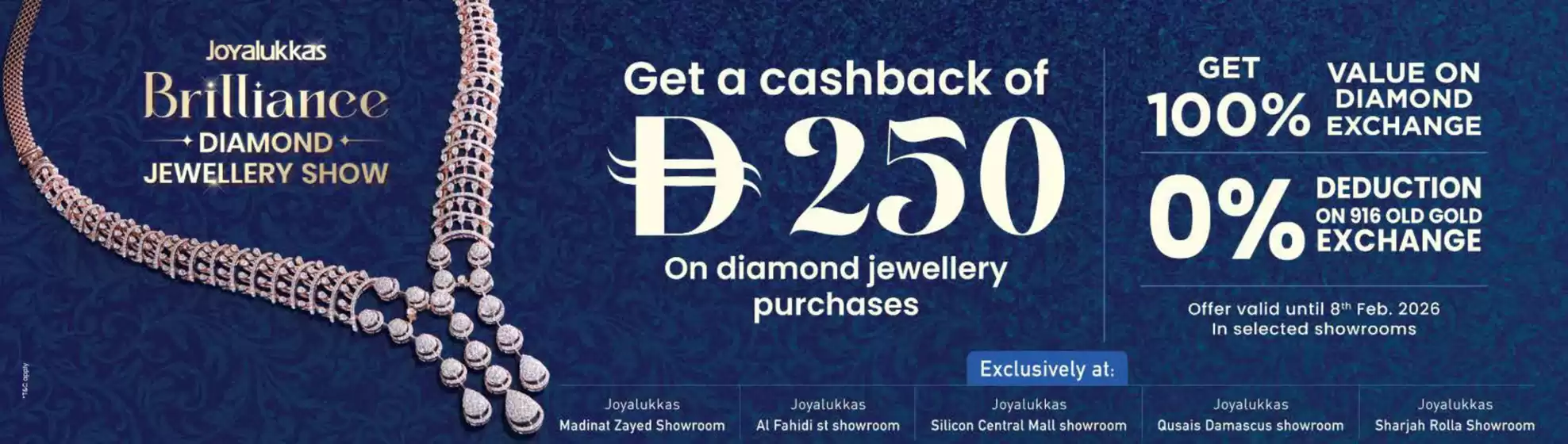 Joyalukkas catalogue in Al Nahda | Get A Cashback Of Drh 250 On Diamond Jewellery Purchases | 2026-01-30T00:00:00.000Z - 2026-02-08T00:00:00.000Z