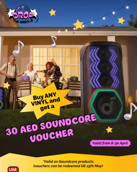 Virgin Megastore catalogue in Khorfakkan | Buy Any Vinyl And Get A 30 Aed Soundcore Voucher. | 2026-04-07T00:00:00.000Z - 2026-05-15T00:00:00.000Z