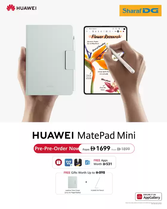 Sharaf DG catalogue | Huawei Matepad Mini At Sharaf Dg From Aed 1,699 On Pre-order. | 2026-04-22T00:00:00.000Z - 2026-04-27T00:00:00.000Z