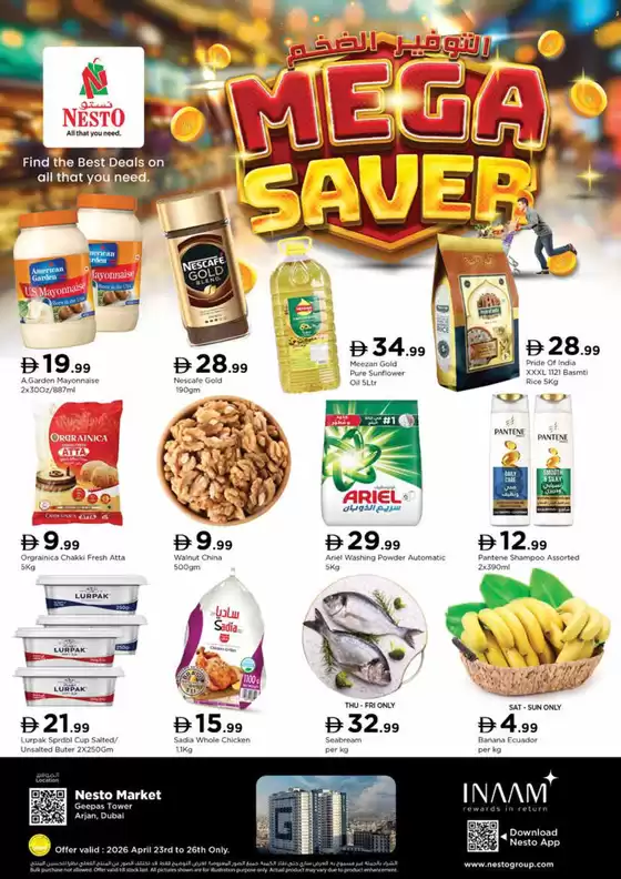 Nesto catalogue | Mega Saver At Nesto Hypermarket Arjan | 2026-04-23T00:00:00.000Z - 2026-04-27T00:00:00.000Z