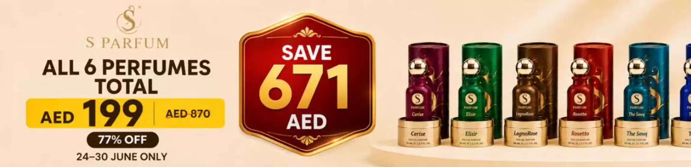 Noon catalogue | All 6 Perfumes Total Aed 199 AED 870 77% Off | 2026-06-25T00:00:00.000Z - 2026-06-30T00:00:00.000Z