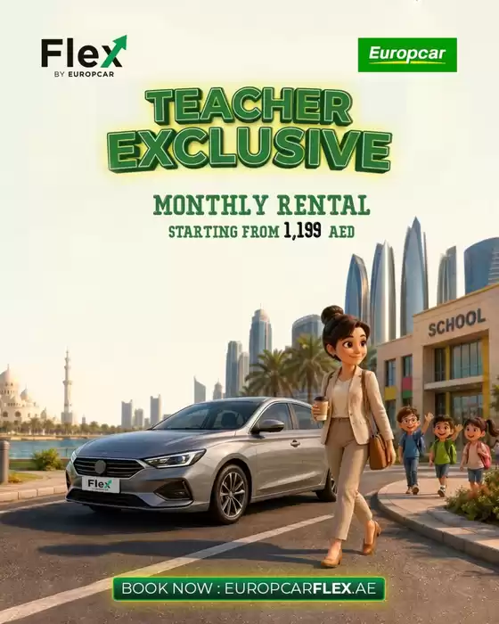 Europcar catalogue | Teacher Exclusive Monthly Rental Starting From 1,199 AED | 2026-08-11T00:00:00.000Z - 2026-08-31T00:00:00.000Z
