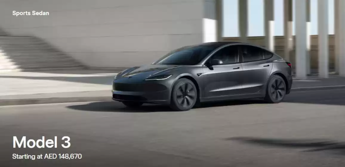 Tesla catalogue in Abu Dhabi | Model Y Starting at AED 178,670. Model 3 Starting at AED 148,67 | 2026-09-03T00:00:00.000Z - 2026-09-17T00:00:00.000Z