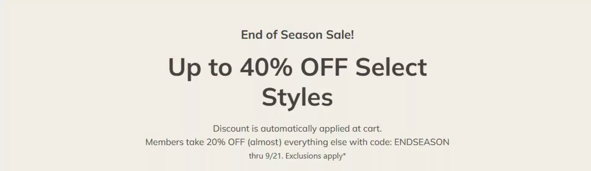 End Of Season Sale! Up to 40% Off