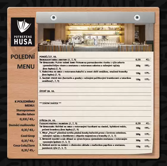 Potrefená Husa katalog v Šlapanice | Polední menu | 2025-10-27T00:00:00.000Z - 2025-10-31T00:00:00.000Z