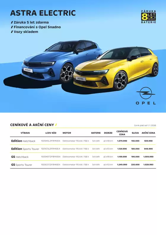 Opel katalog v Černošice | OPEL ASTRA ELECTRIC | 2026-01-23T00:00:00.000Z - 2026-03-31T00:00:00.000Z