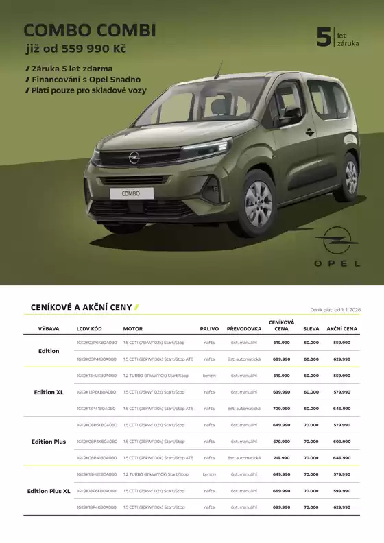 Opel katalog v Černošice | OPEL COMBO COMBI | 2026-01-23T00:00:00.000Z - 2026-03-31T00:00:00.000Z