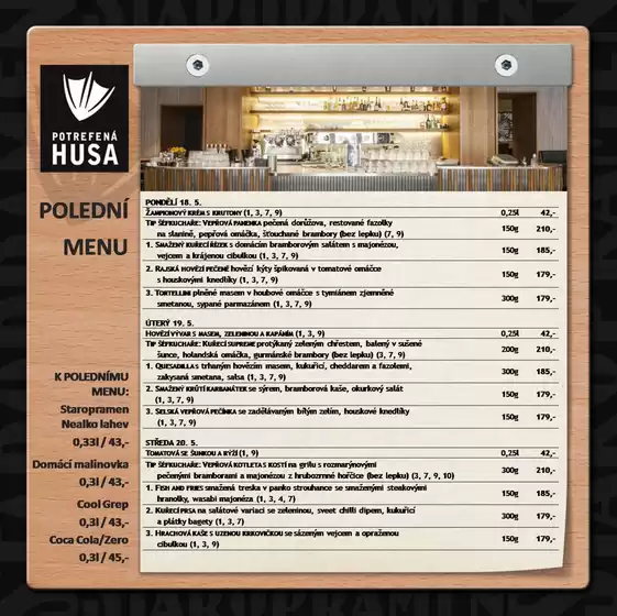 Potrefená Husa katalog | Polední menu | 2026-05-18T00:00:00.000Z - 2026-05-22T00:00:00.000Z