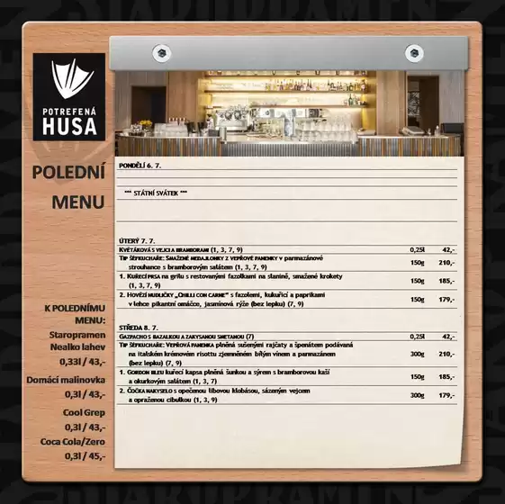 Potrefená Husa katalog v Znojmo | Polední menu | 2026-07-06T00:00:00.000Z - 2026-07-10T00:00:00.000Z