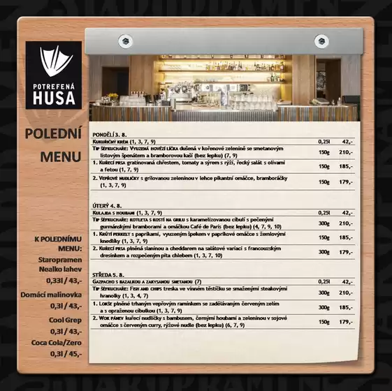 Potrefená Husa katalog v Černošice | Polední menu | 2026-08-03T00:00:00.000Z - 2026-08-07T00:00:00.000Z