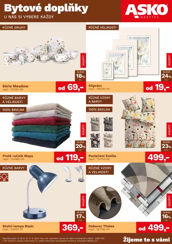 Asko katalog v Kladno | ASKO NÁBYTEK - Bytové doplňky za skvělé ceny | 2025-08-28T00:00:00.000Z - 2025-09-17T00:00:00.000Z