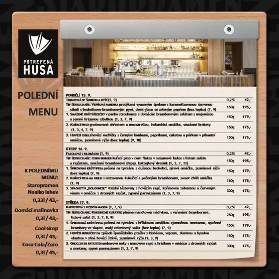 Potrefená Husa katalog v Brno | Polední menu | 2025-09-15T00:00:00.000Z - 2025-09-19T00:00:00.000Z