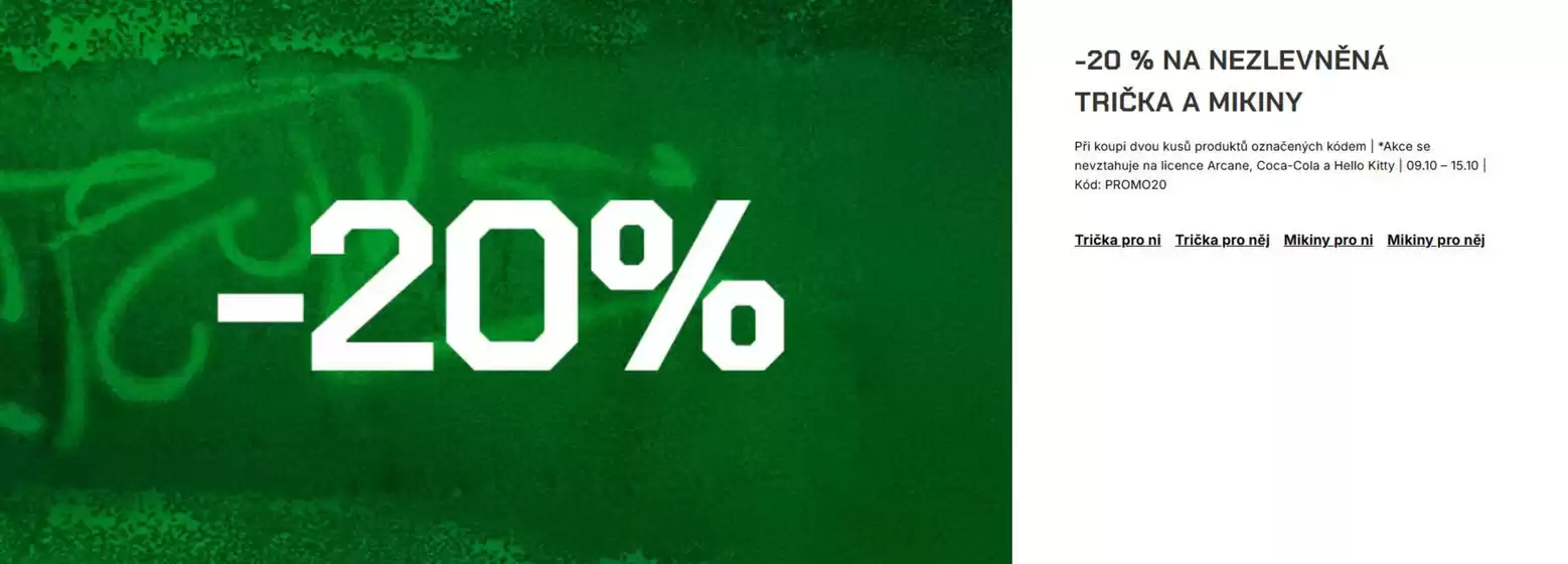 -20 % na nezlevněná trička a mikiny