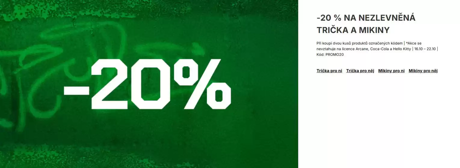 Cropp katalog v Karviná | -20 % na nezlevněná trička a mikiny | 2025-10-16T00:00:00.000Z - 2025-10-22T00:00:00.000Z