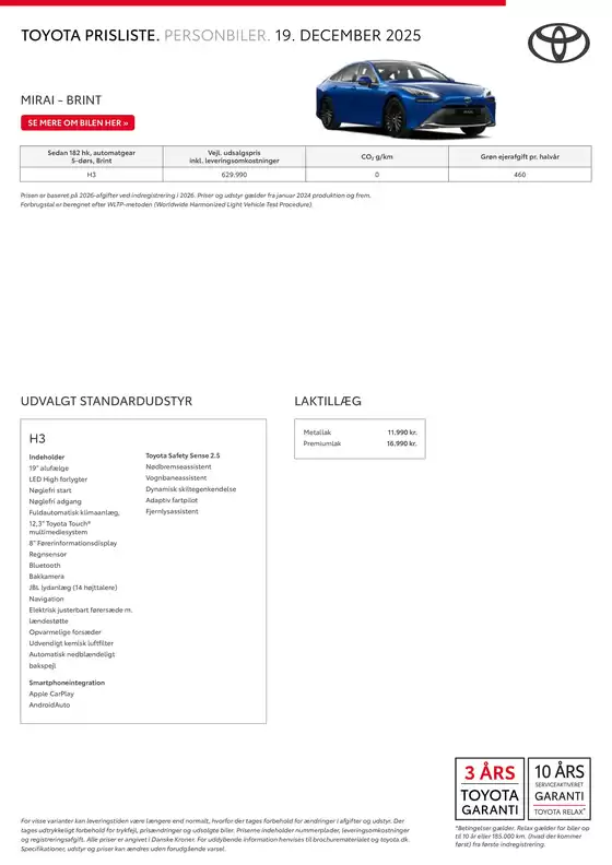 Toyota katalog i Helsingør | Mirai Prisliste | 2025-12-20T00:00:00.000Z - 2026-01-03T00:00:00.000Z