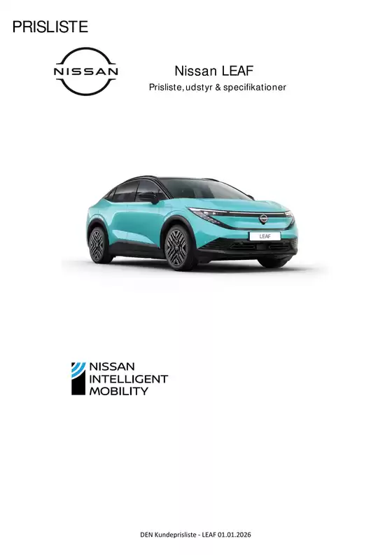 Nissan katalog i København | LEAF Kundeprisliste | 2026-01-01T00:00:00.000Z - 2026-01-01T00:00:00.000Z