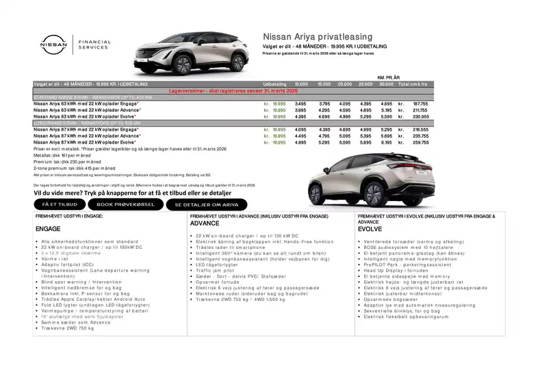 Nissan katalog i København | ARIYA privatleasing | 2026-01-08T00:00:00.000Z - 2026-03-31T00:00:00.000Z