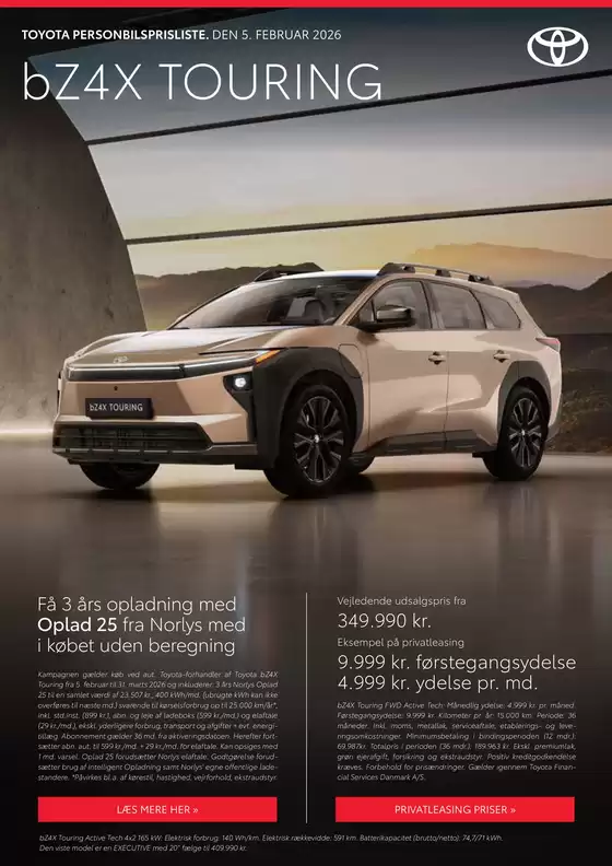 Toyota katalog i Esbjerg | bZ4X Touring Prisliste Prisliste | 2026-02-05T00:00:00.000Z - 2026-03-31T00:00:00.000Z