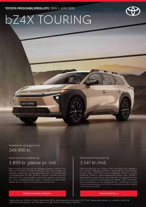 Toyota katalog i Lolland | bZ4X Touring Prisliste Prisliste | 2026-01-01T00:00:00.000Z - 2026-12-31T00:00:00.000Z