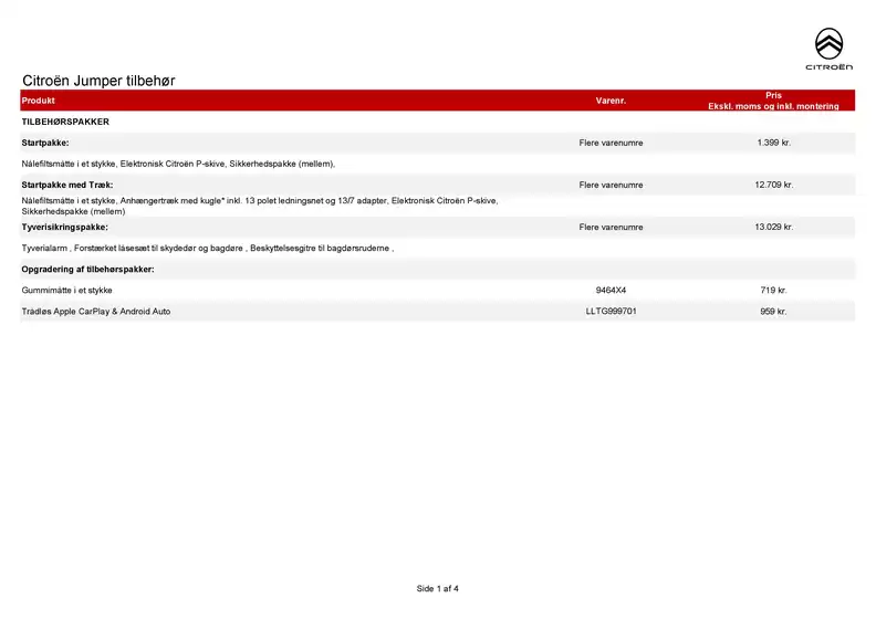 Citroën katalog i Herning | tilbehoersprislister Jumper | 2026-01-01T00:00:00.000Z - 2026-12-31T00:00:00.000Z