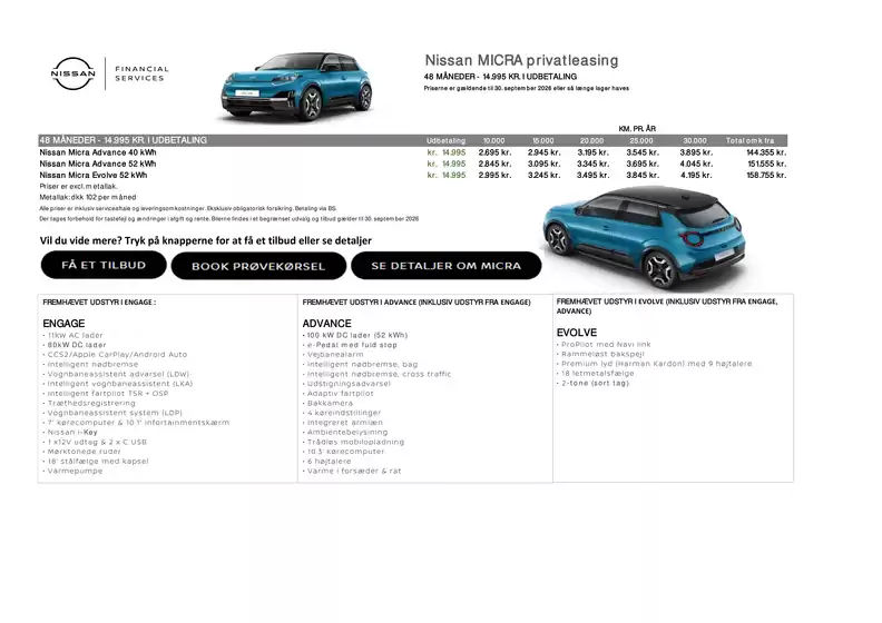 Nissan katalog | Privatleasing MICRA | 2026-09-02T00:00:00.000Z - 2026-09-30T00:00:00.000Z