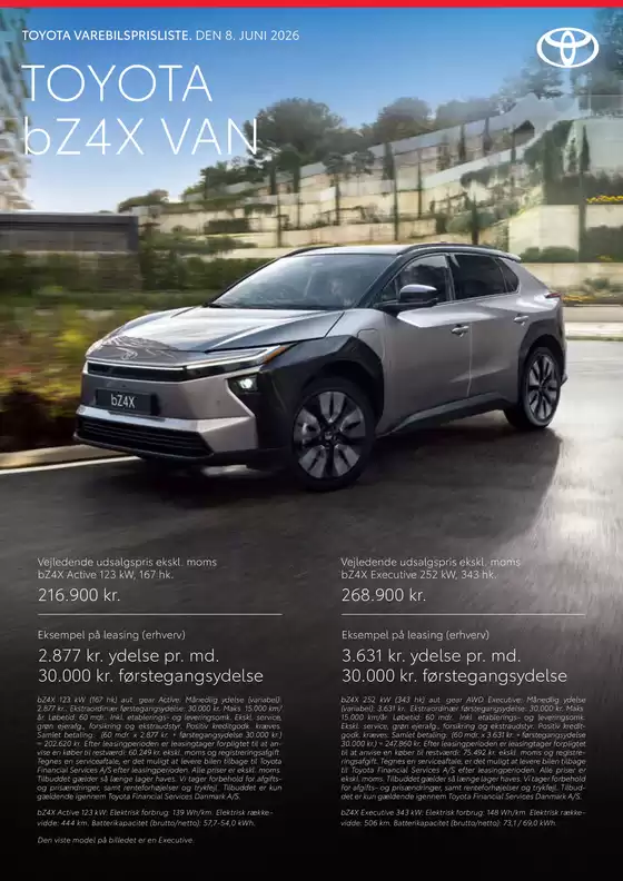 Toyota katalog | bZ4X Van Prisliste | 2026-01-01T00:00:00.000Z - 2026-12-31T00:00:00.000Z